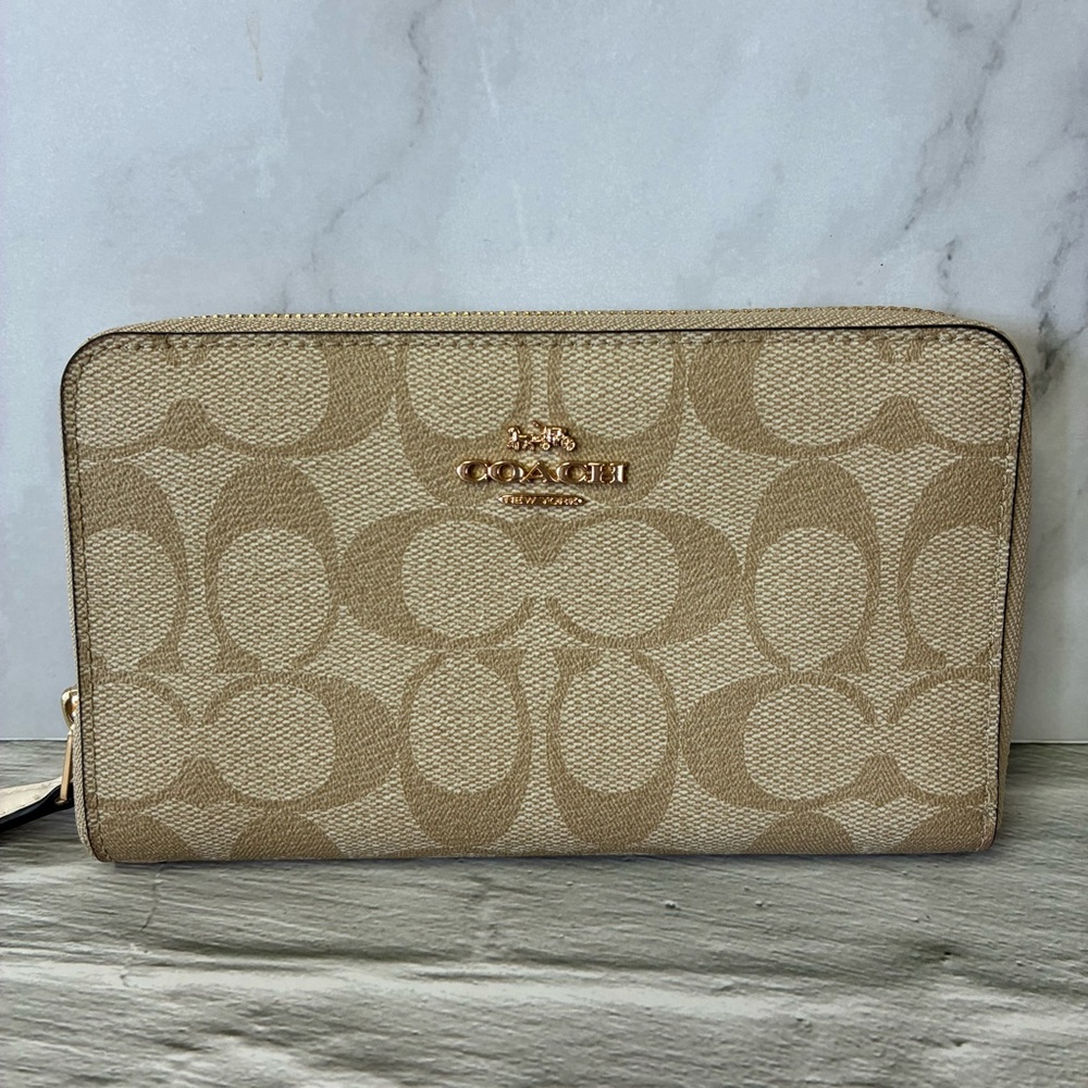 Coach Signature Coated Canvas Medium Zip Around Wallet